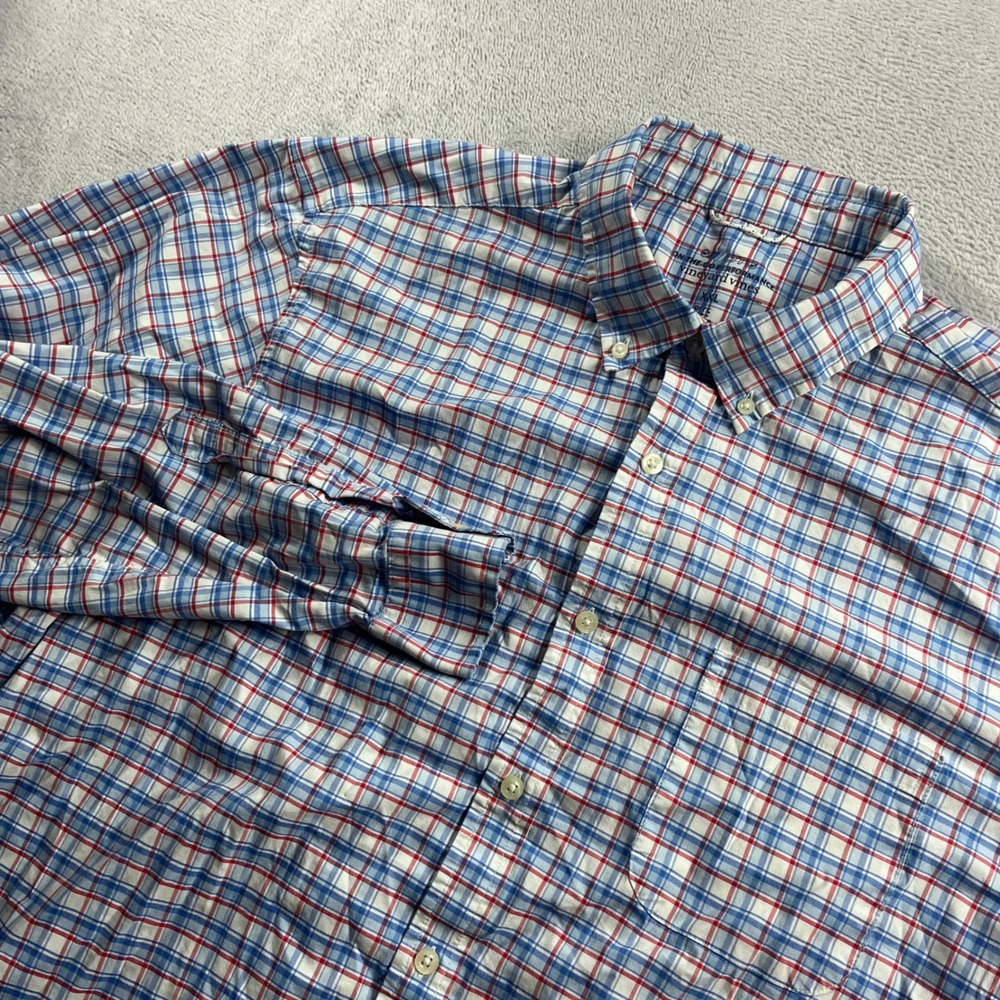 Vineyard Vines On-The-Go Performance Plaid Shirt Mens XXL Blue Red Button Down‎